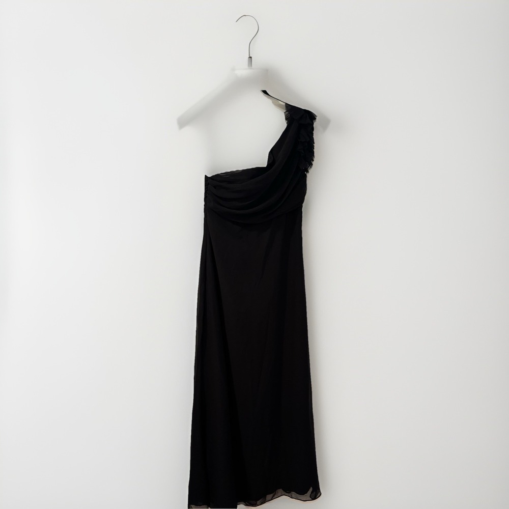 Jim Hjelm Vintage Black one Shoulder  Ruffle Rousing Full Length Dress‎ size 8